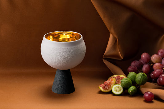 Porcelain Kiddush Cup in Silver Grey and Dark Teal