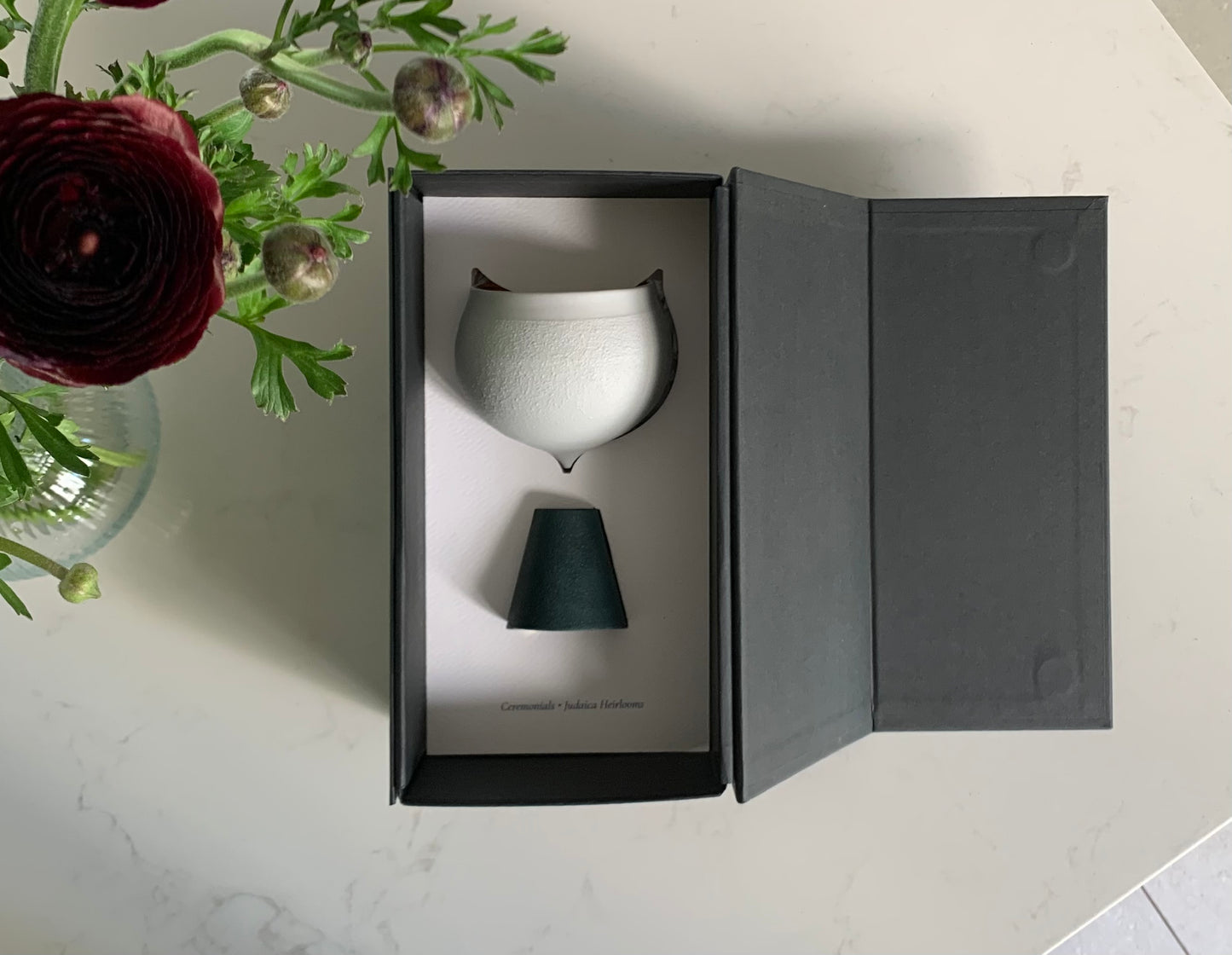 Porcelain Kiddush Cup in Silver Grey and Dark Teal