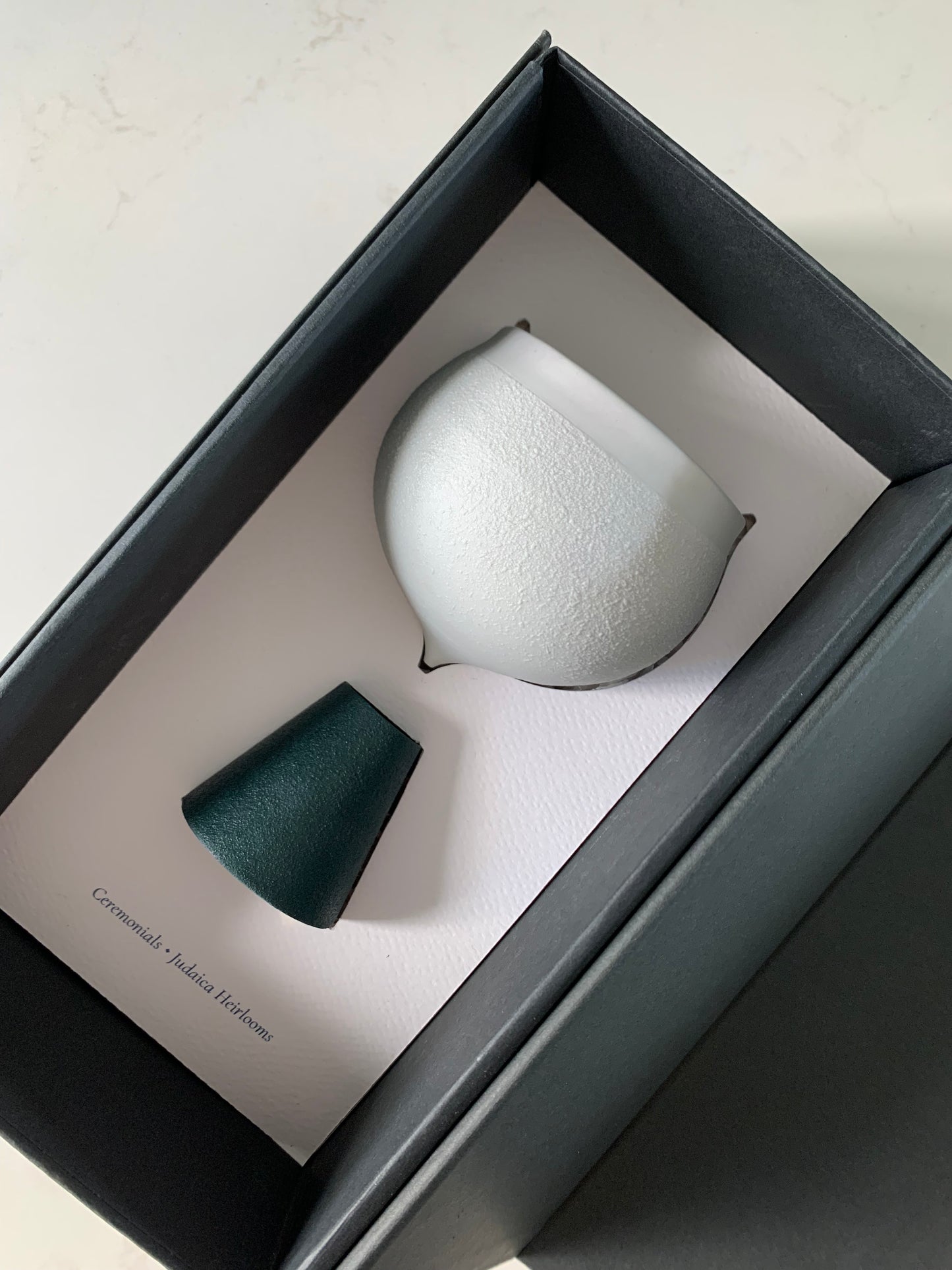 Porcelain Kiddush Cup in Silver Grey and Dark Teal