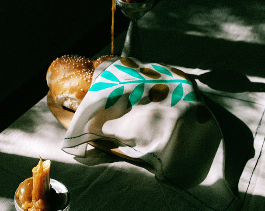 Eretz Silk Challah Cover Olive branch Print