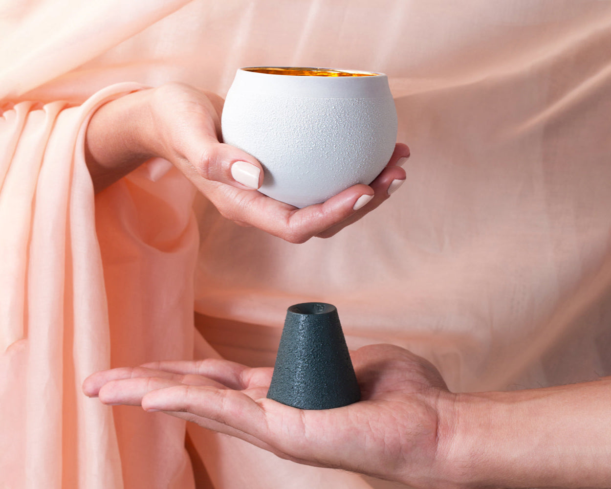 Porcelain Kiddush Cup in Silver Grey and Dark Teal