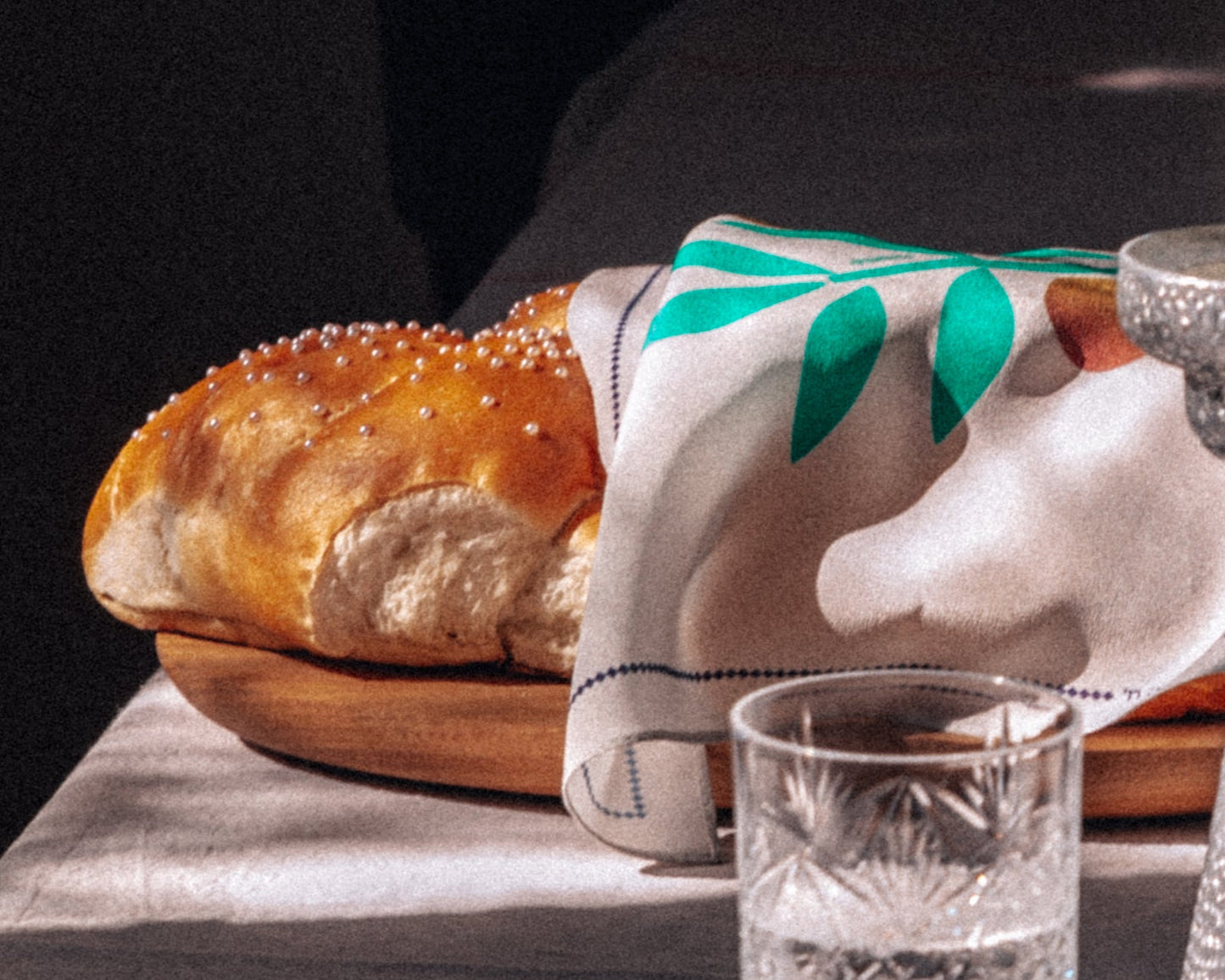 Eretz Silk Challah Cover with Fig Print